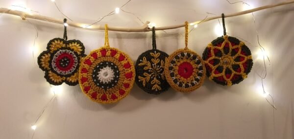 crocheted yellow straight christmas decoration baubles crocheted yellow straight christmas decoration baubles