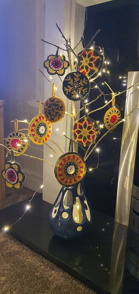 Crocheted Yellow christmas decoration baubles