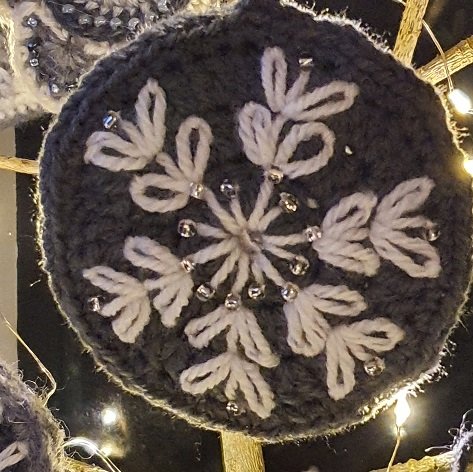 Crochet grey snowflake bauble