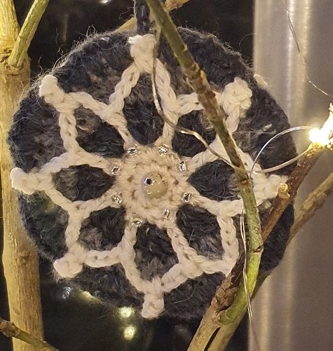 Crocheted grey sunflower bauble