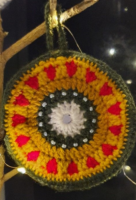 Round Crocheted Yellow Large Bauble
