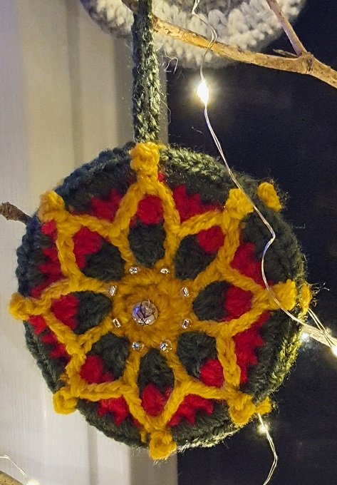 Round Crocheted Yellow Sunflower Bauble