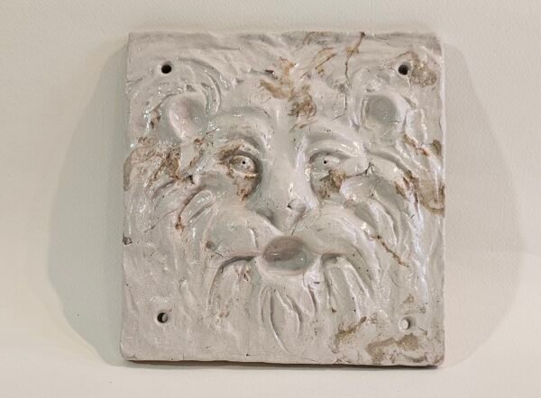 Handcrafted Green Man Ceramic Garden Plaque – Shimmer Relief Tile (20 cm)