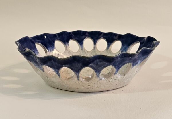 bowl-blue-cutout-landscape Handcrafted Scalloped Reticulated Bowl – Cobalt & Sand Glaze (21 cm)