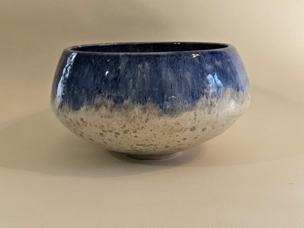 bowl-blue-speckled-3x4 Handbuilt stoneware centrepiece bowl in deep indigo and speckled cream glaze