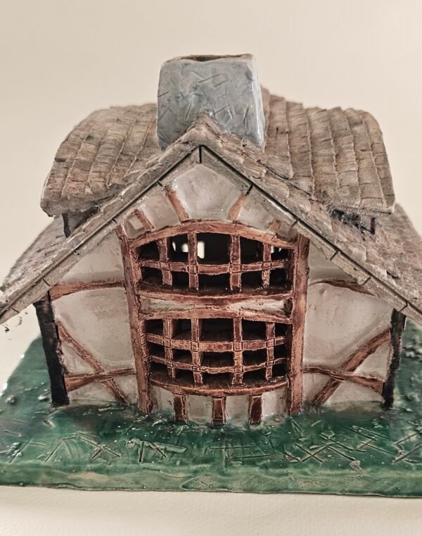 Hand built Ceramic Timber Cottage Sculpture – Tudor House Model (18 cm)