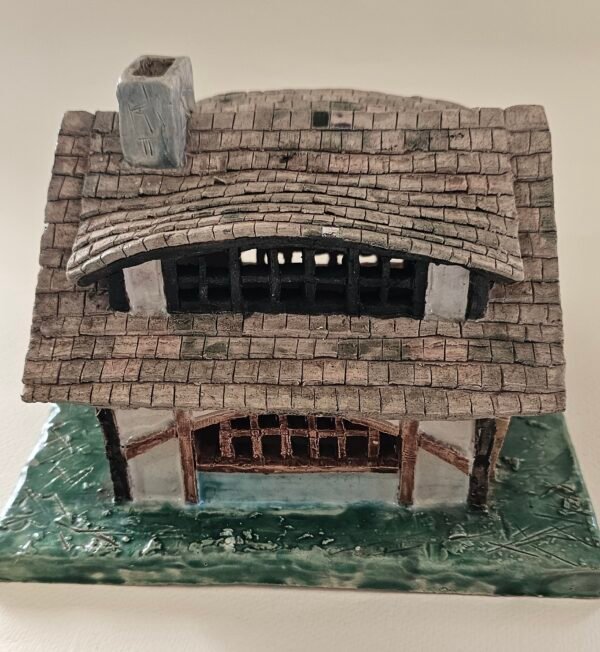 Hand built Ceramic Timber Cottage Sculpture – Tudor House Model (18 cm)